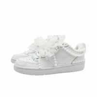 Custom Air Jordan 1 White Pearls Lace Wedding Shoes