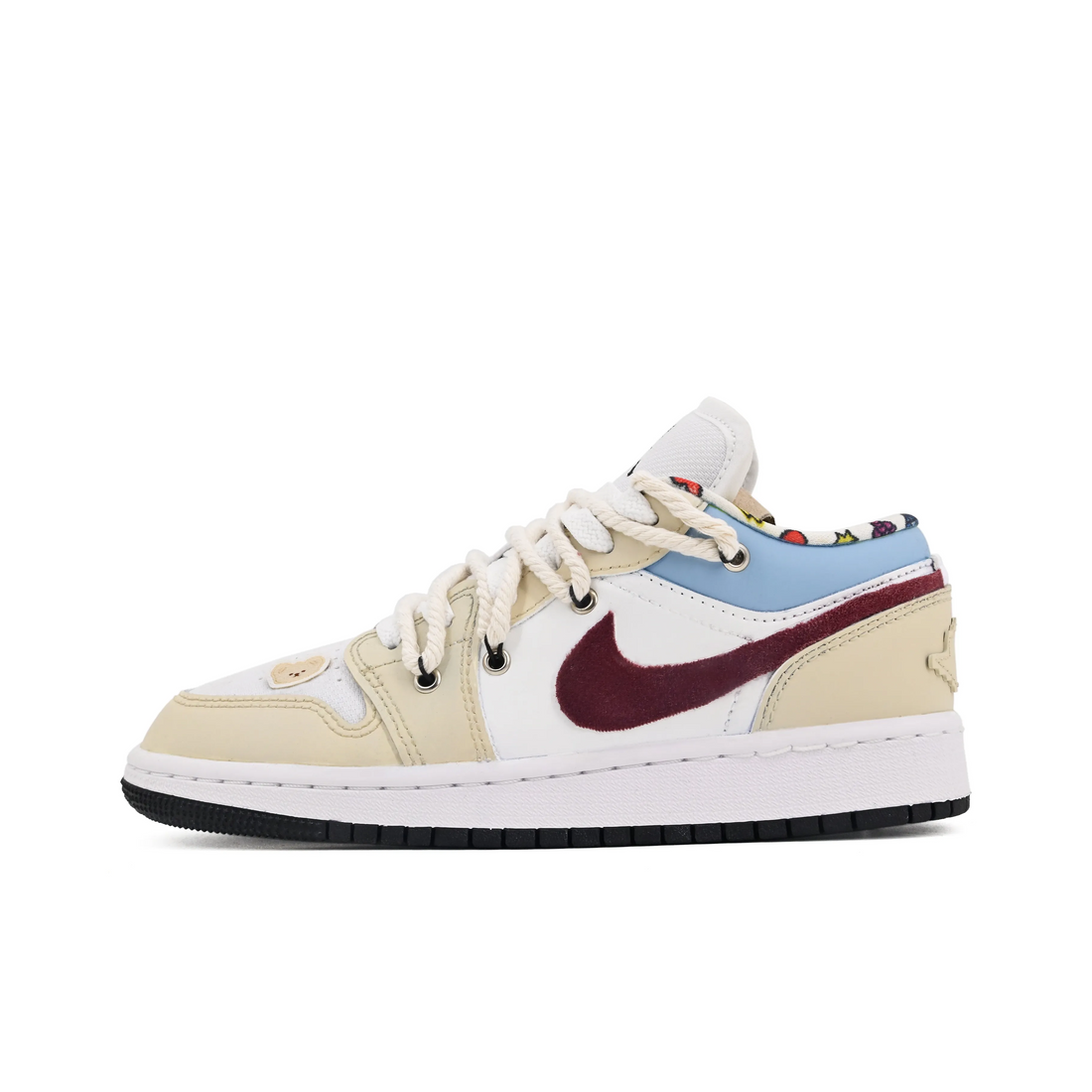 Custom Air Jordan 1 Beige White Dark Red Low