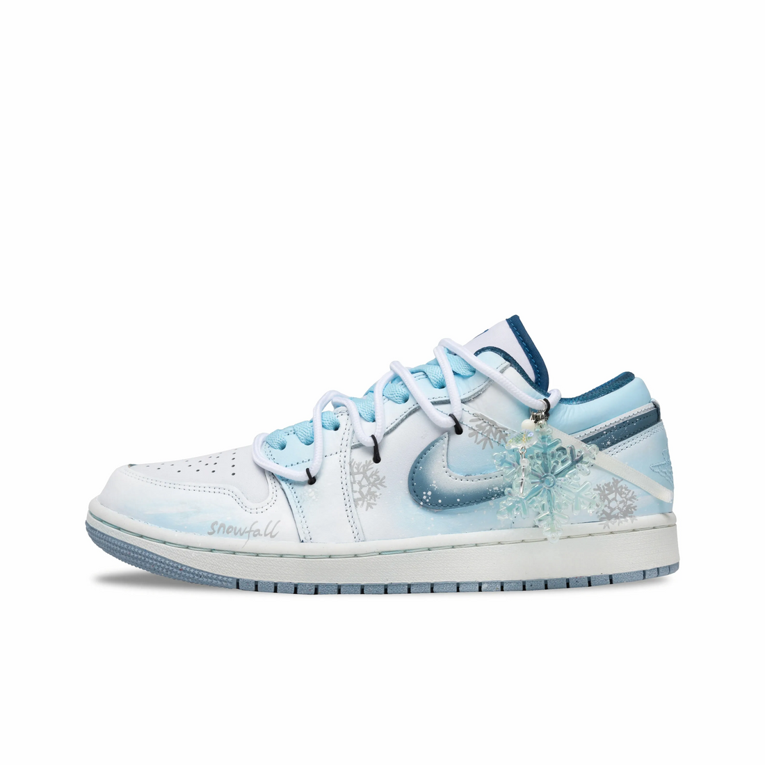 Custom Air Jordan 1 Blue White Sliver Snowflakes Low