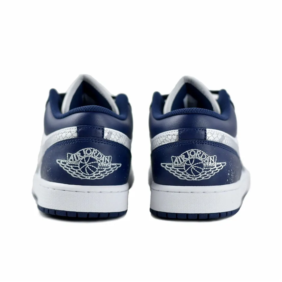 Custom Air Jordan 1 Blue White Sliver Snake Scales Swoosh Low