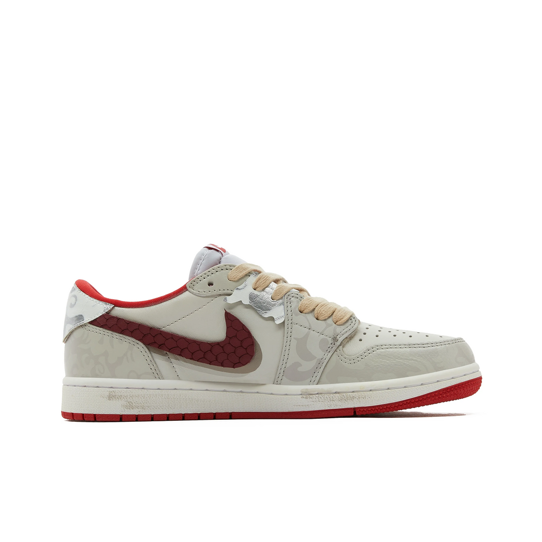 Custom Air Jordan 1 Grey Red Snake Scales Low