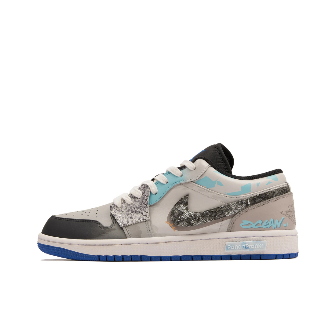 Custom Air Jordan 1 Grey Black Milky Brown Blue Graffiti