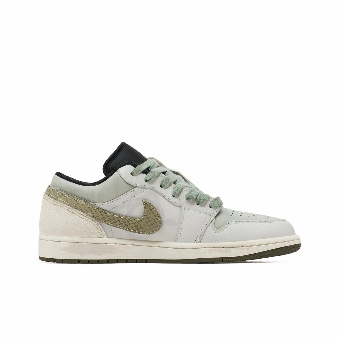 Custom Air Jordan 1 Light Grey Green Snake Scales Low