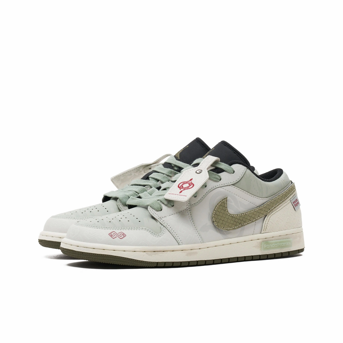 Custom Air Jordan 1 Light Grey Green Snake Scales Low