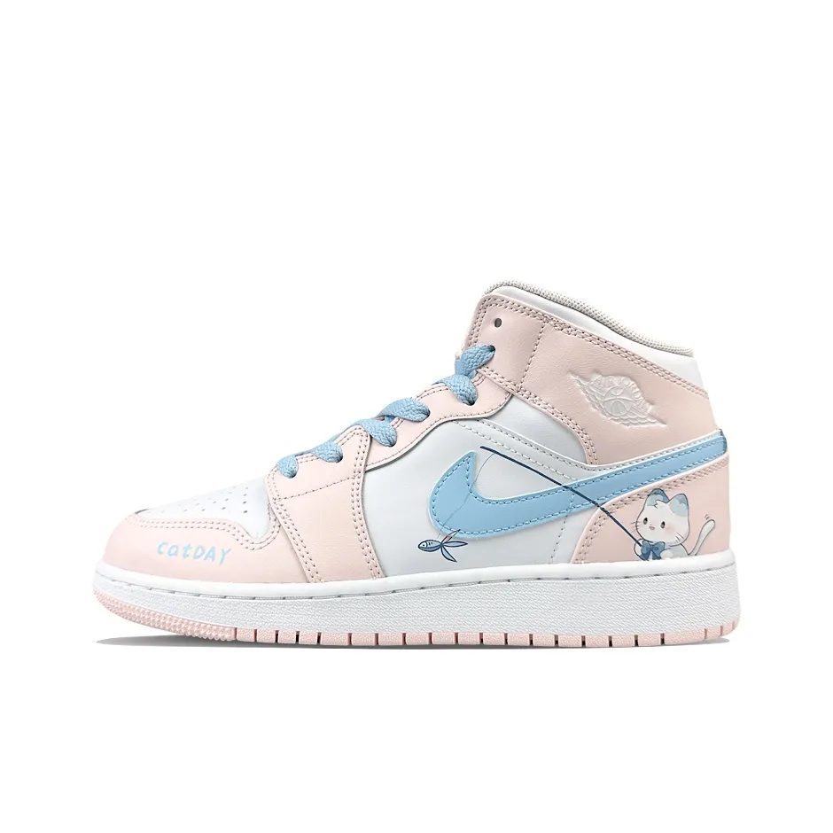 Custom Air Jordan 1 Pink Blue Kitten Fishing Cartoon