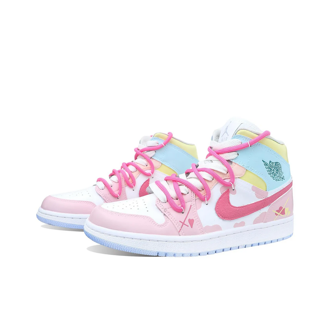 Custom Air Jordan 1 Blue Yellow Pink With Spots