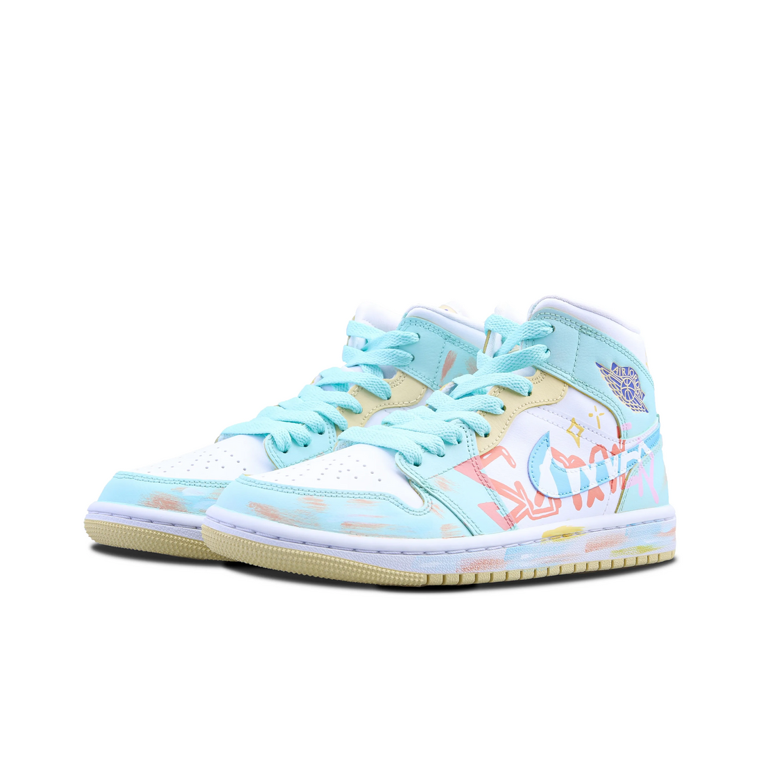 Custom Air Jordan 1 Cyan-blue Pink Blue Yellow Graffiti