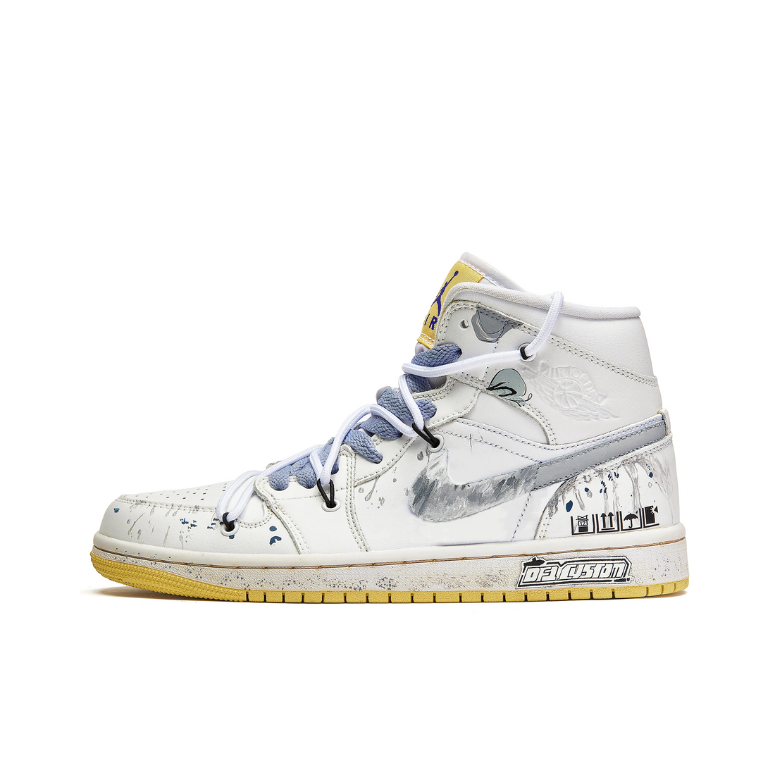 Custom Air Jordan 1 White Yellow Grey Graffiti High