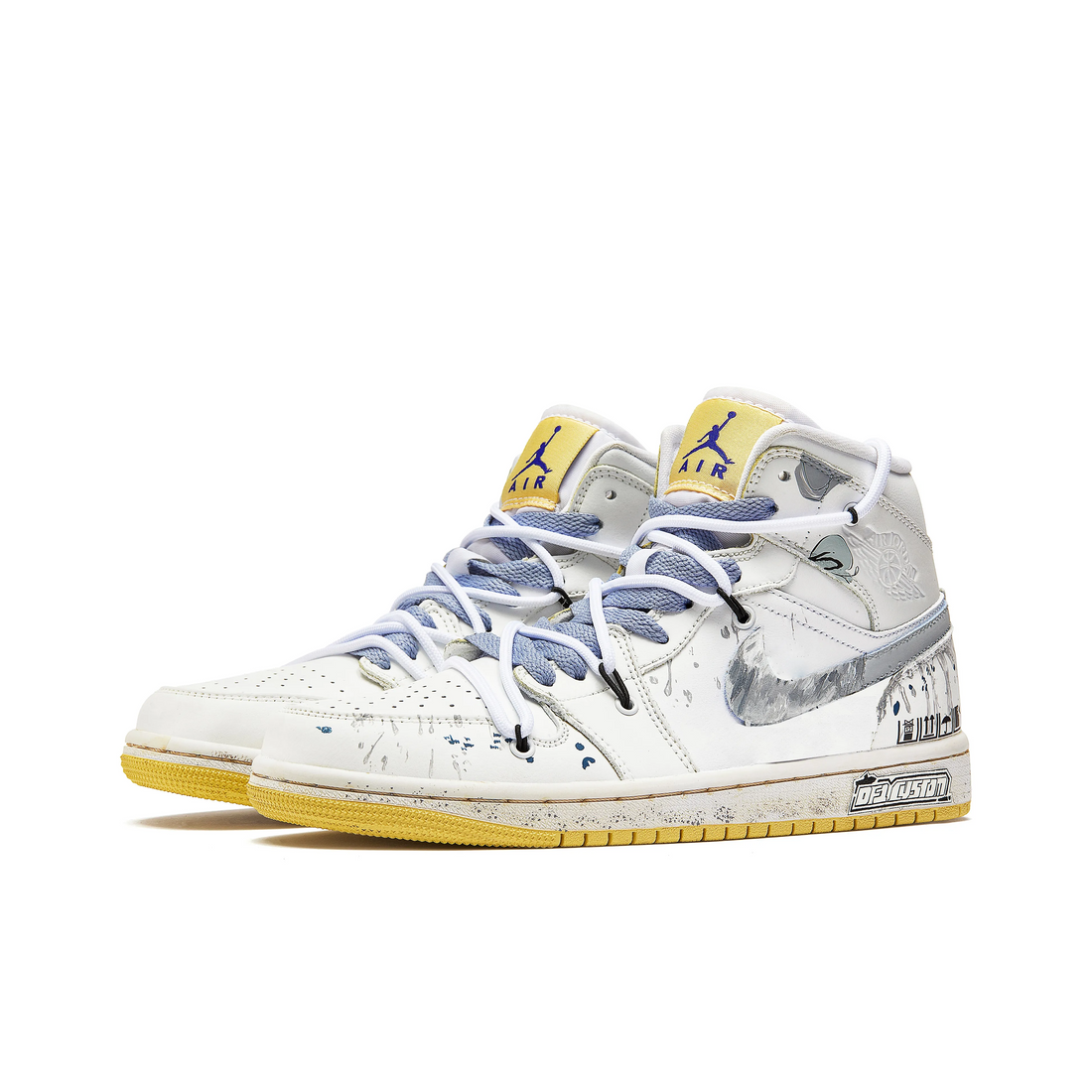 Custom Air Jordan 1 White Yellow Grey Graffiti High