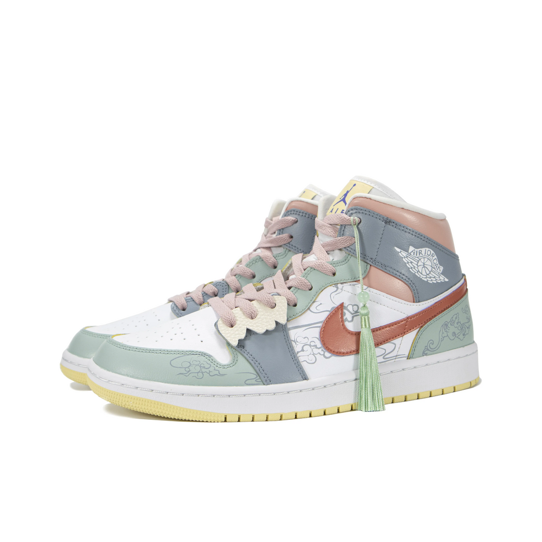 Custom Air Jordan 1 Dull Blue Green Red Dark Pattern