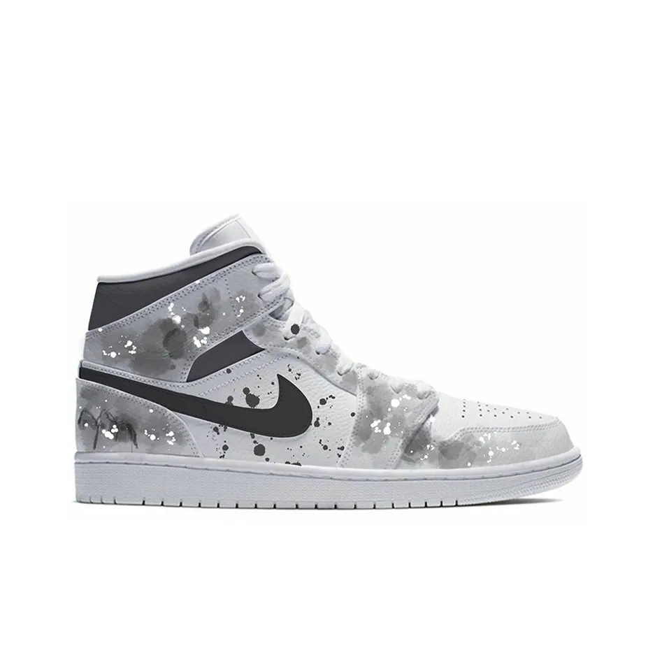 Custom Air Jordan 1 Black White Grey Ink Splash