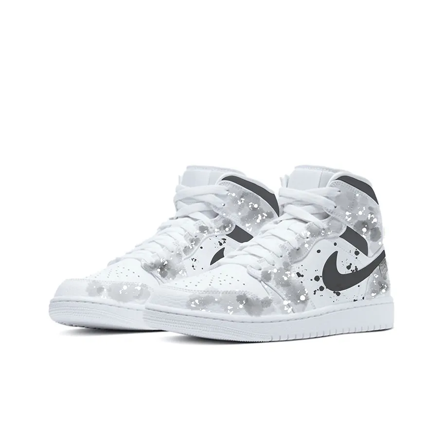 Custom Air Jordan 1 Black White Grey Ink Splash