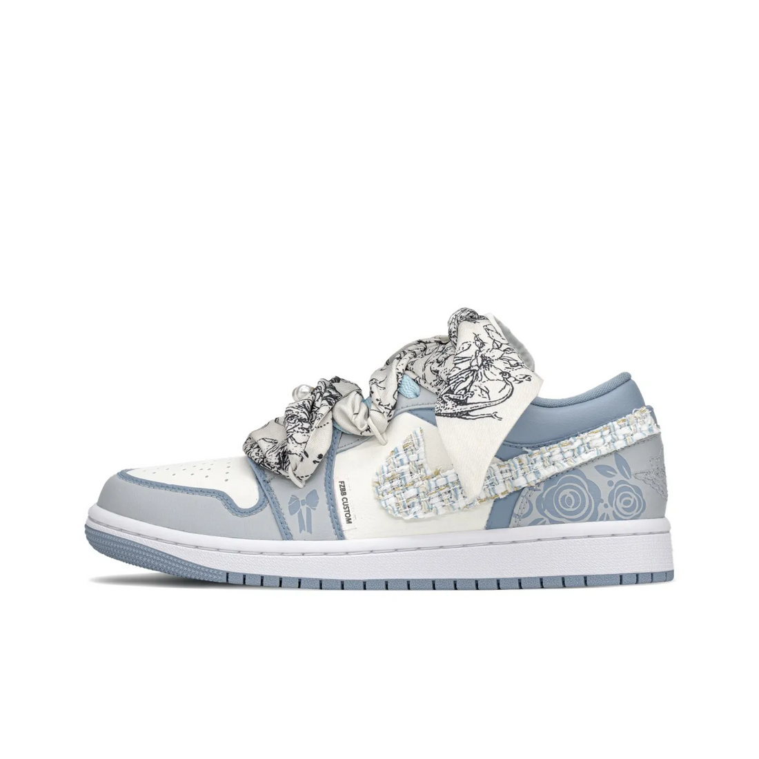 Custom Air Jordan 1 Dull Blue Flowers Low