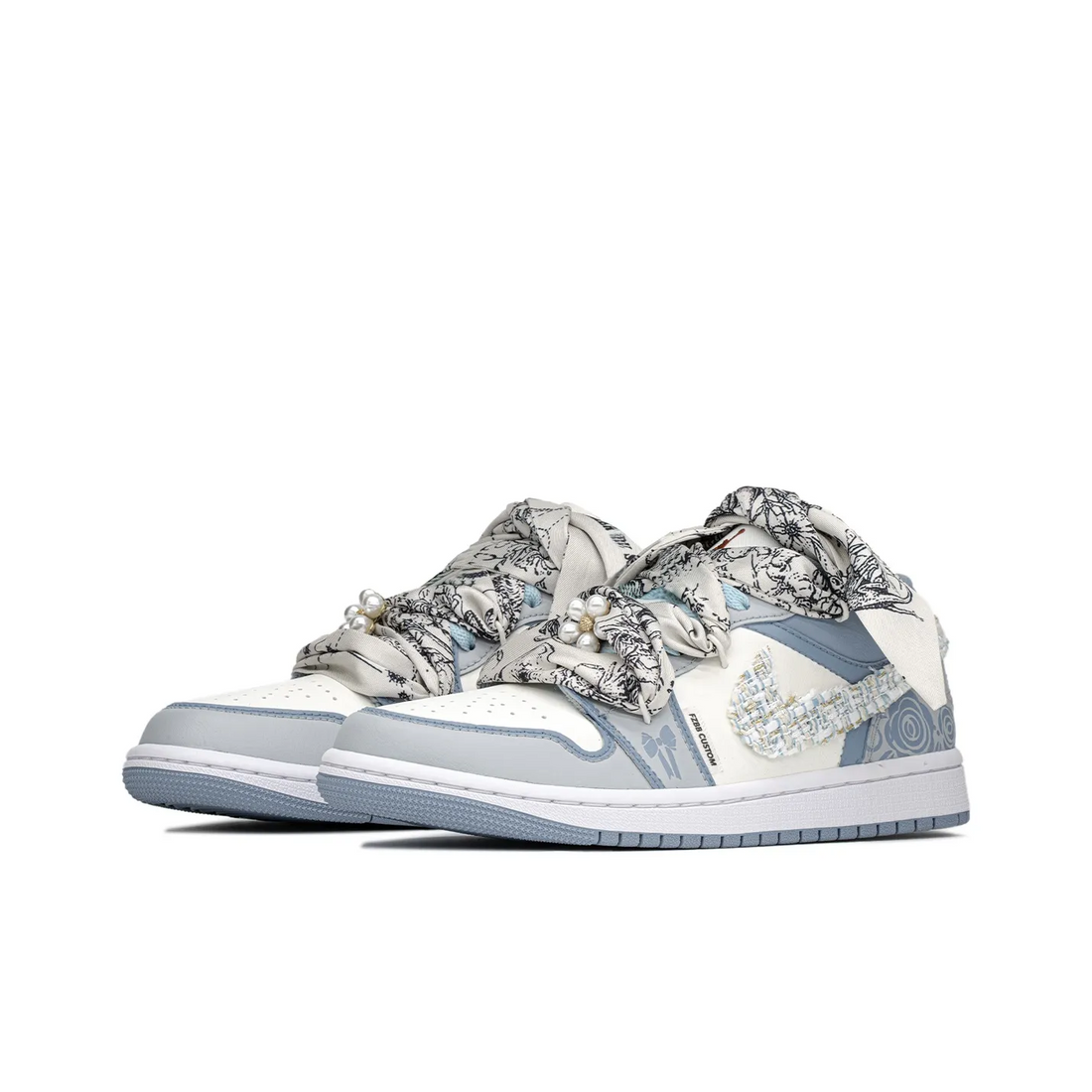 Custom Air Jordan 1 Dull Blue Flowers Low