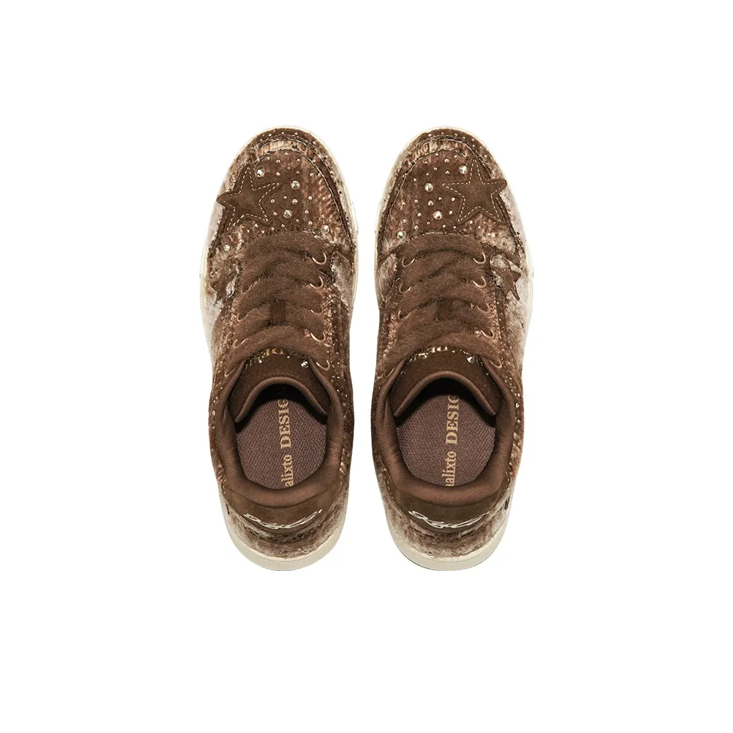 Custom Sneaker Stars Brown Plush Shoelaces