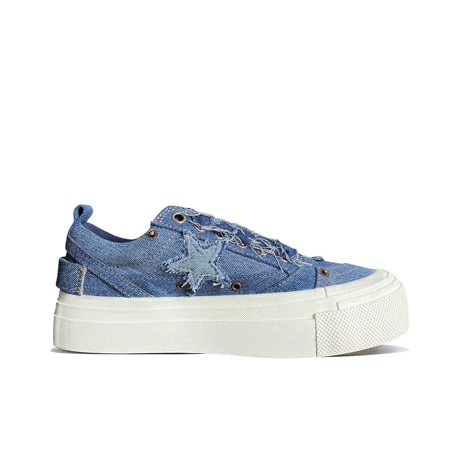 Custom Sneaker Stars Blue Denim Fabric