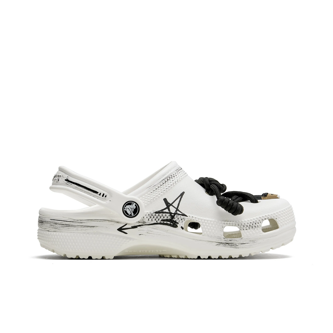 Custom Crocs White Black Graffiti And Shoelace