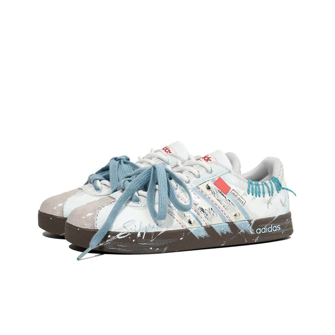 Light Blue White Sfumato Graffiti - Adidas Samba Custom