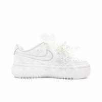 Custom Court White Sequined Crystal Flowers Lace Wedding Shoes