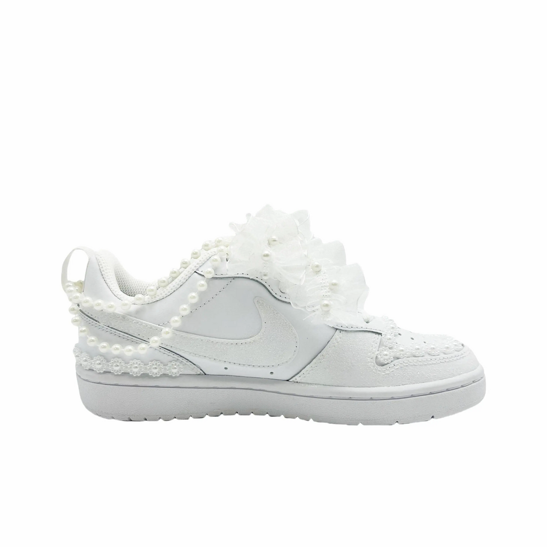 Custom Air Jordan 1 White Pearls Lace Wedding Shoes