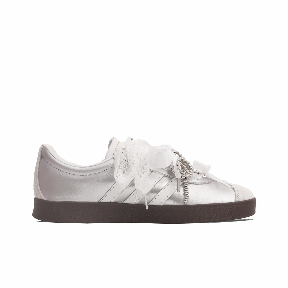 Sliver-grey White Lace Wedding Shoes - Adidas Samba Custom
