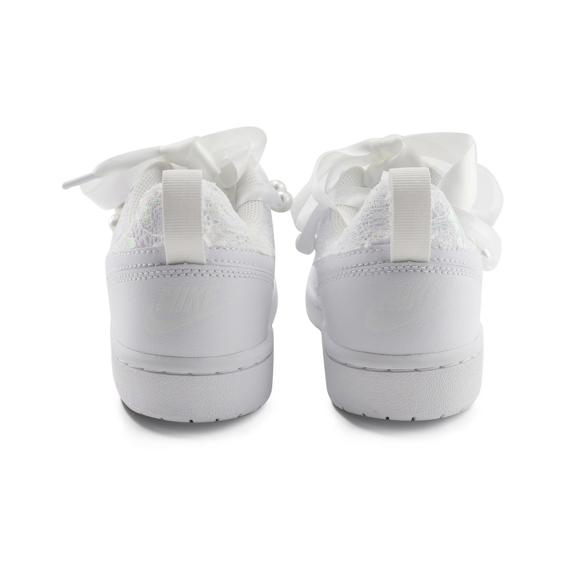 Custom Air Jordan 1 White Lace Pearls Bow Wedding Shoes