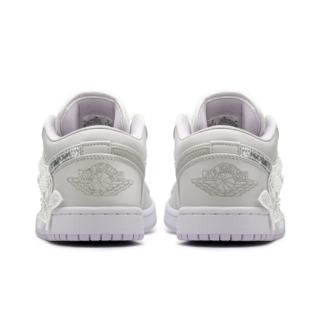 Custom Air Jordan 1 Light Grey White Flower Pattern&Embroidery Wedding Shoes