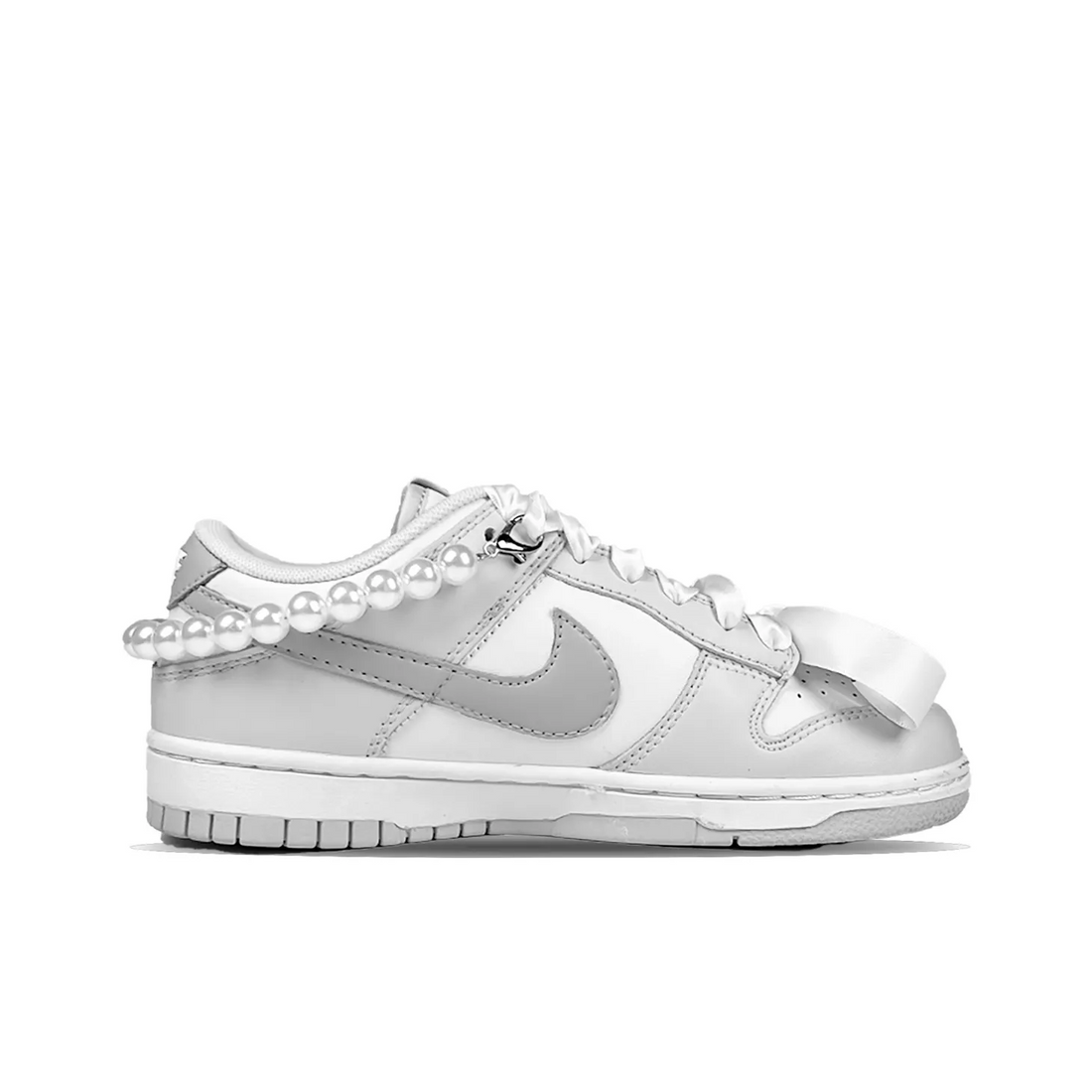 Custom Dunk Grey White Lace Bow Pearl Chain Wedding Shoes