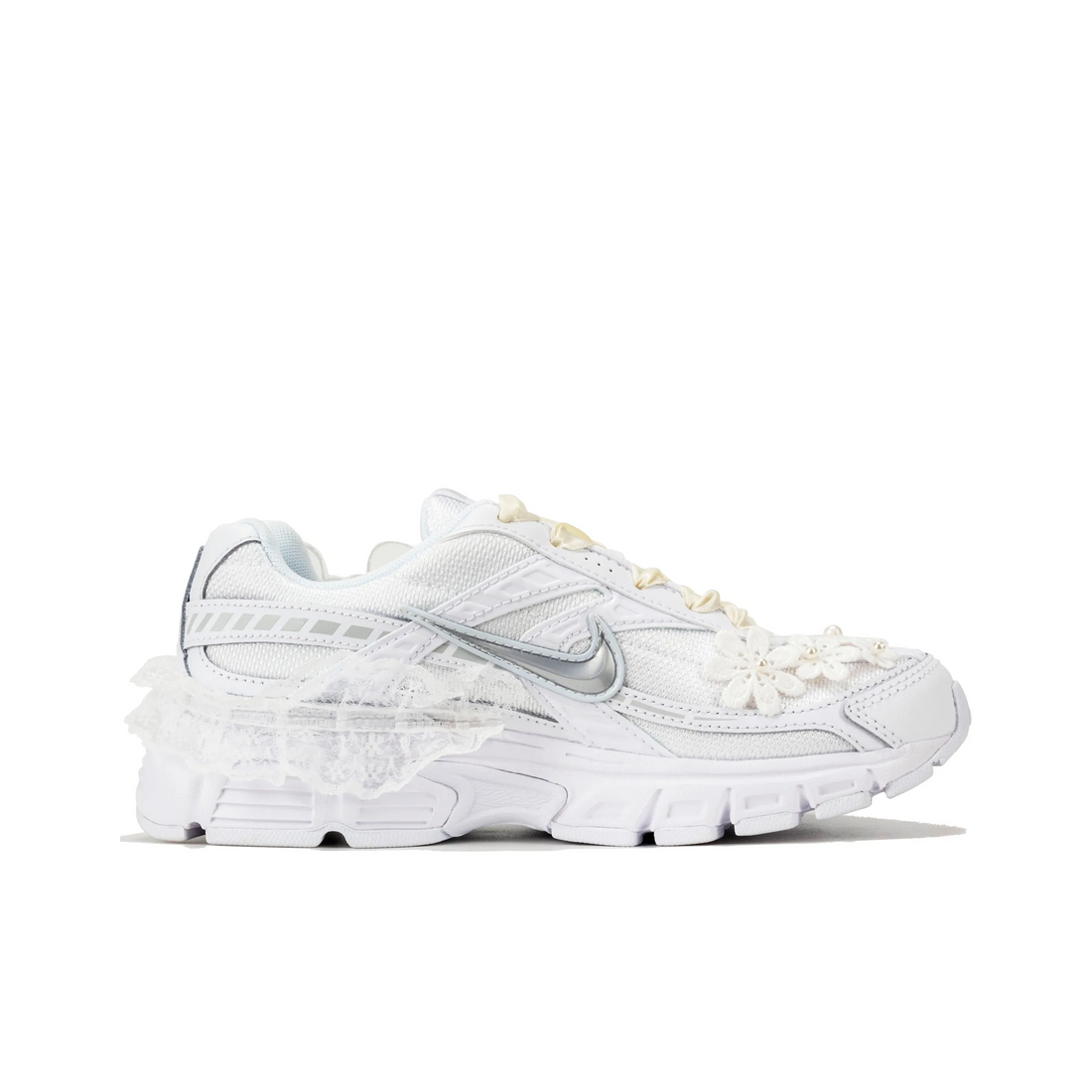 Custom Nike Initiator White Beige Lace Flowers Pearls Wedding Shoes
