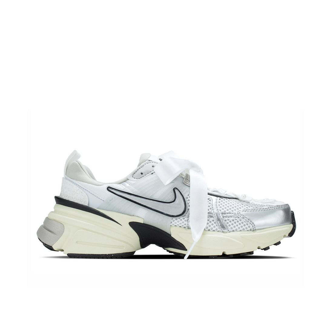 Custom Nike V2K Run Grey White Lace Flowers Pearls Wedding Shoes