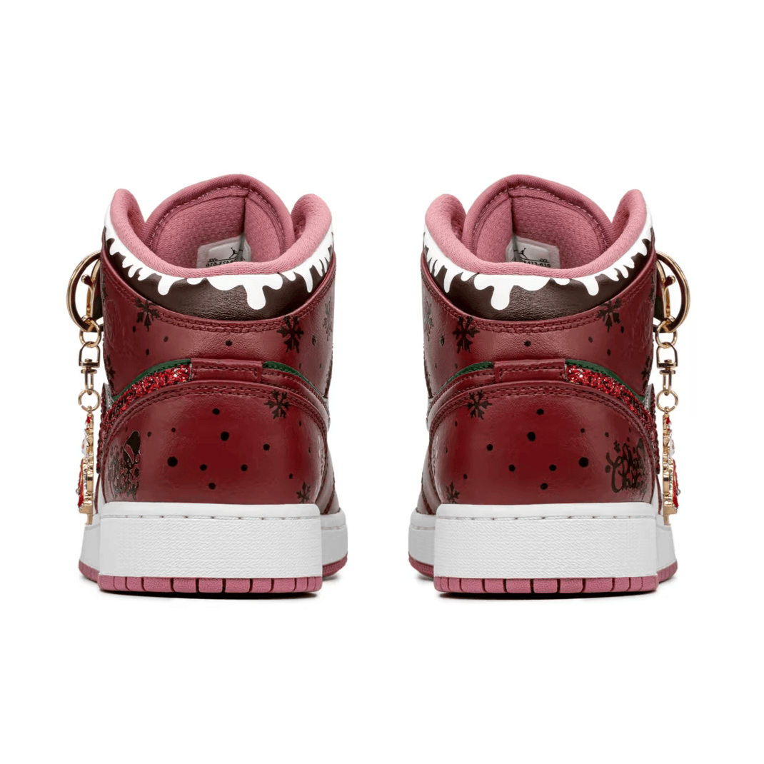 Custom Air Jordan 1 Christmas Dark Red White Snowman Pendant
