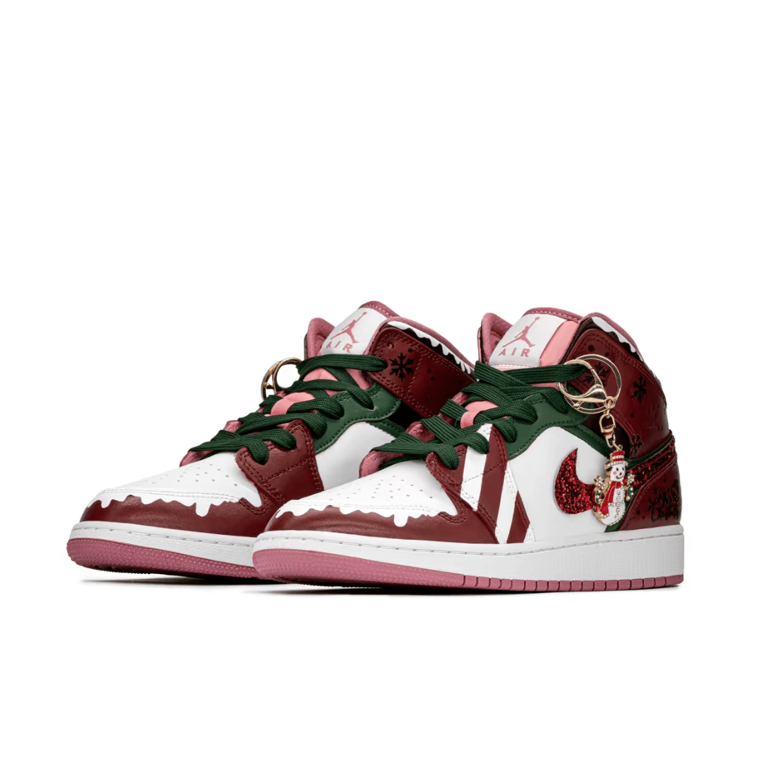 Custom Air Jordan 1 Christmas Dark Red White Snowman Pendant