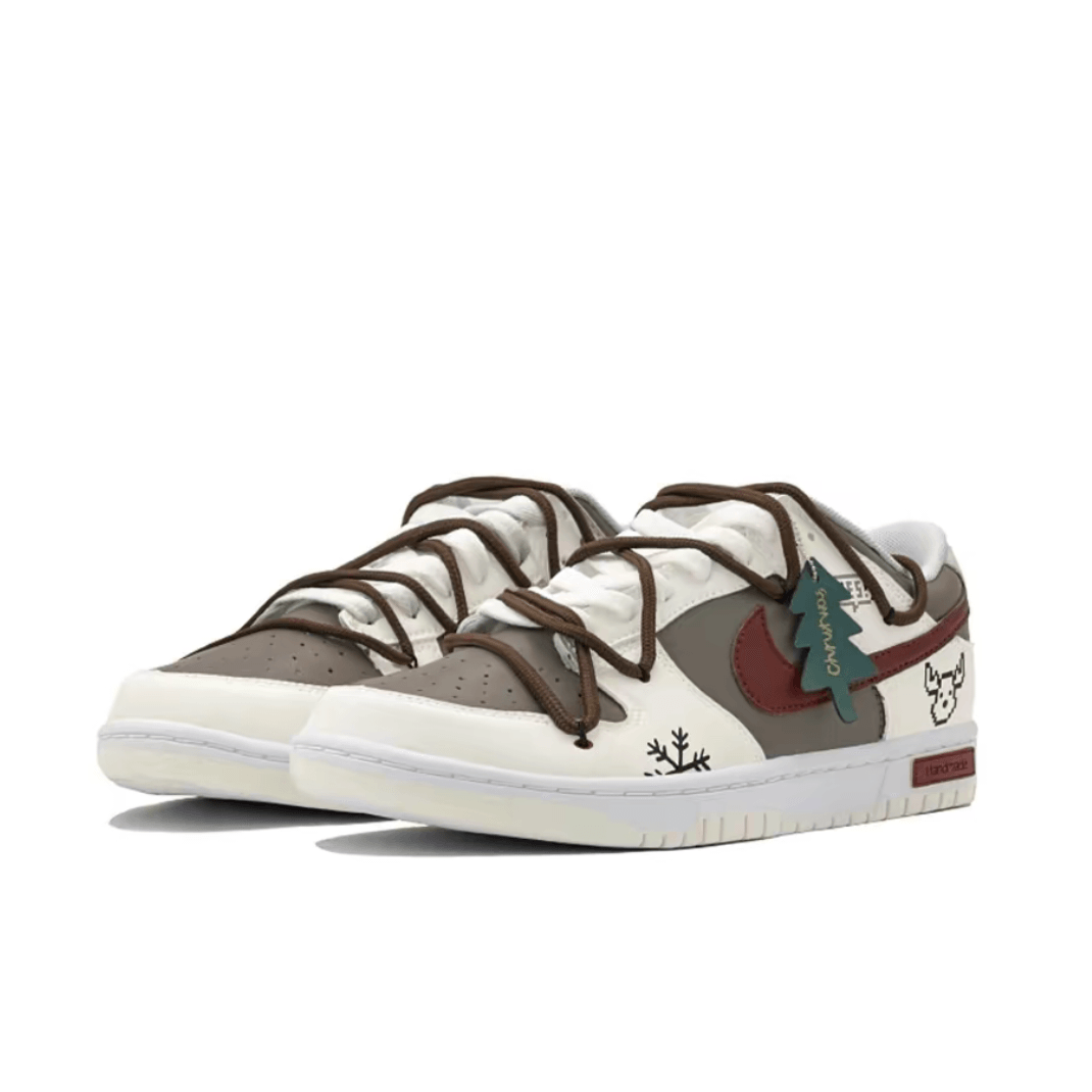 Custom Dunk Christmas Grey Dark Red Snowflake And Elk Print